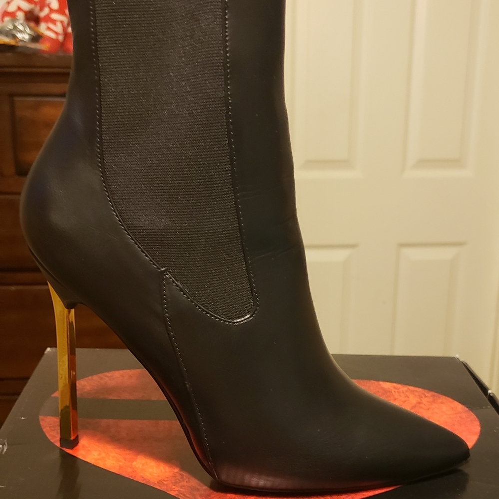 Pull-On Gold Plated Stiletto Ankle Boot